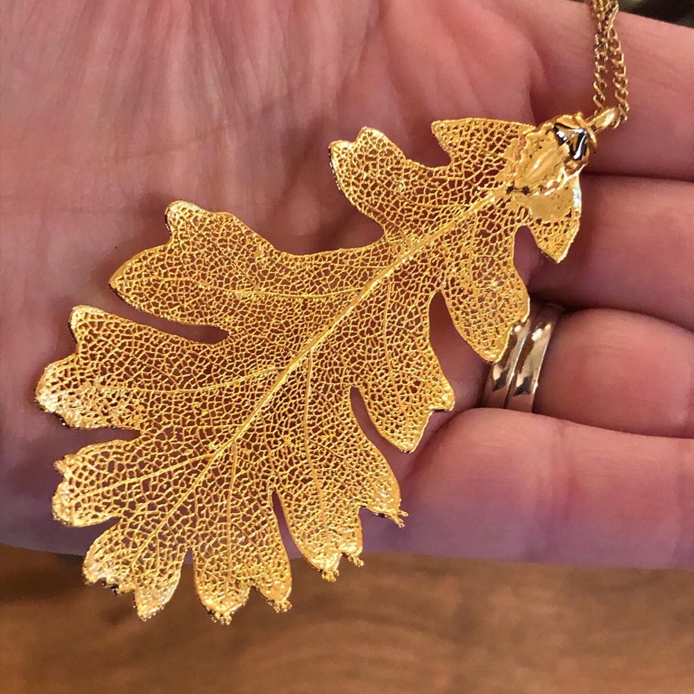 1990s Dipped Gold 3” Leaf Pendant With Chain - image 3
